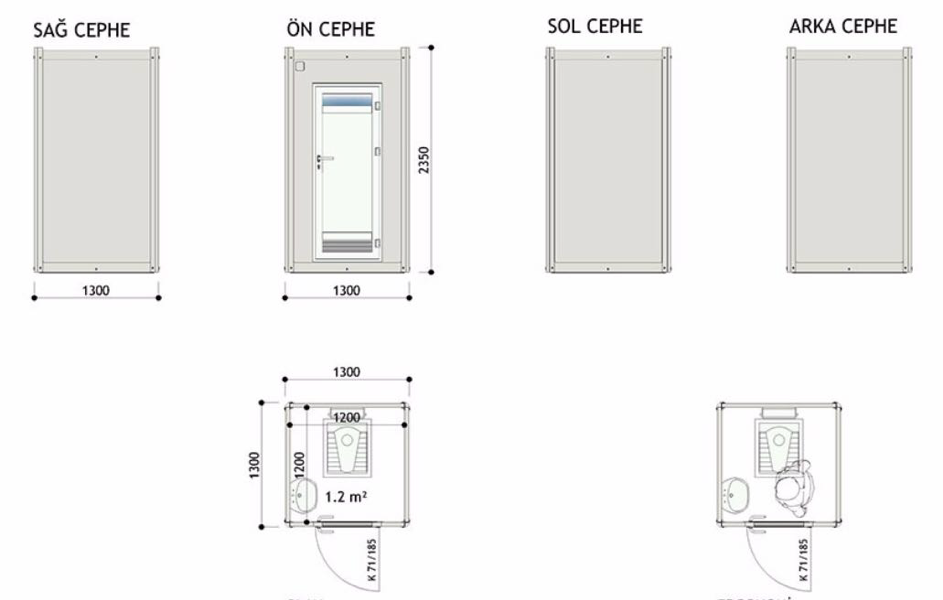 YENİ 130x120 Panel Kabin WC 